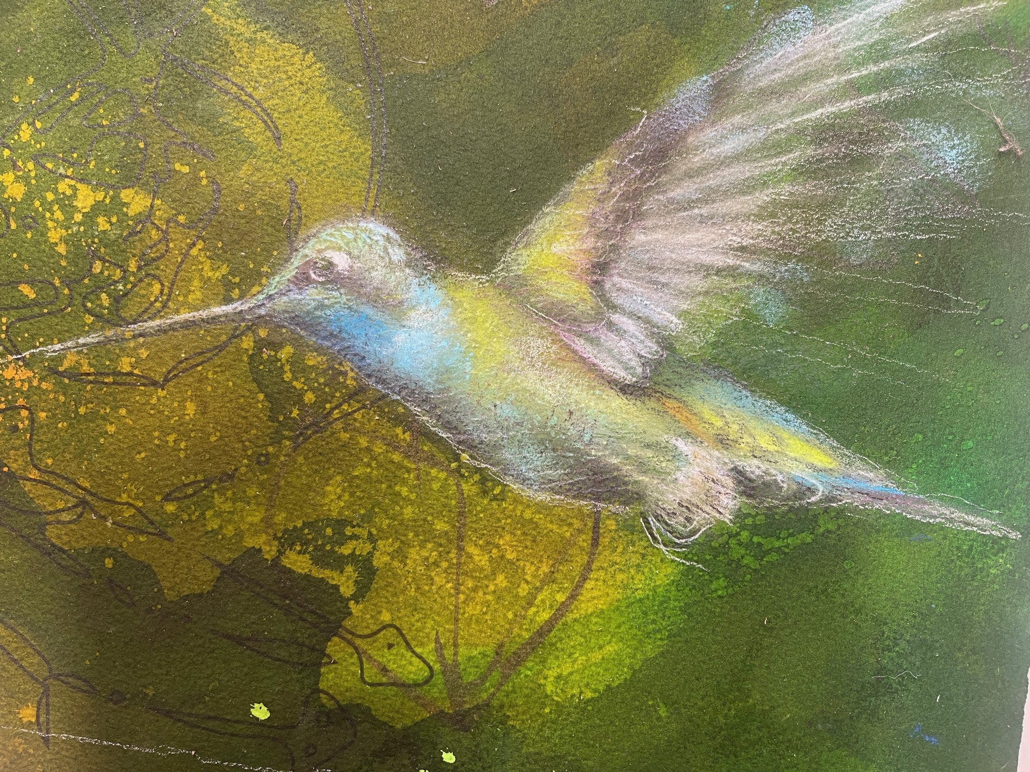 Chalk pastel hummingbird